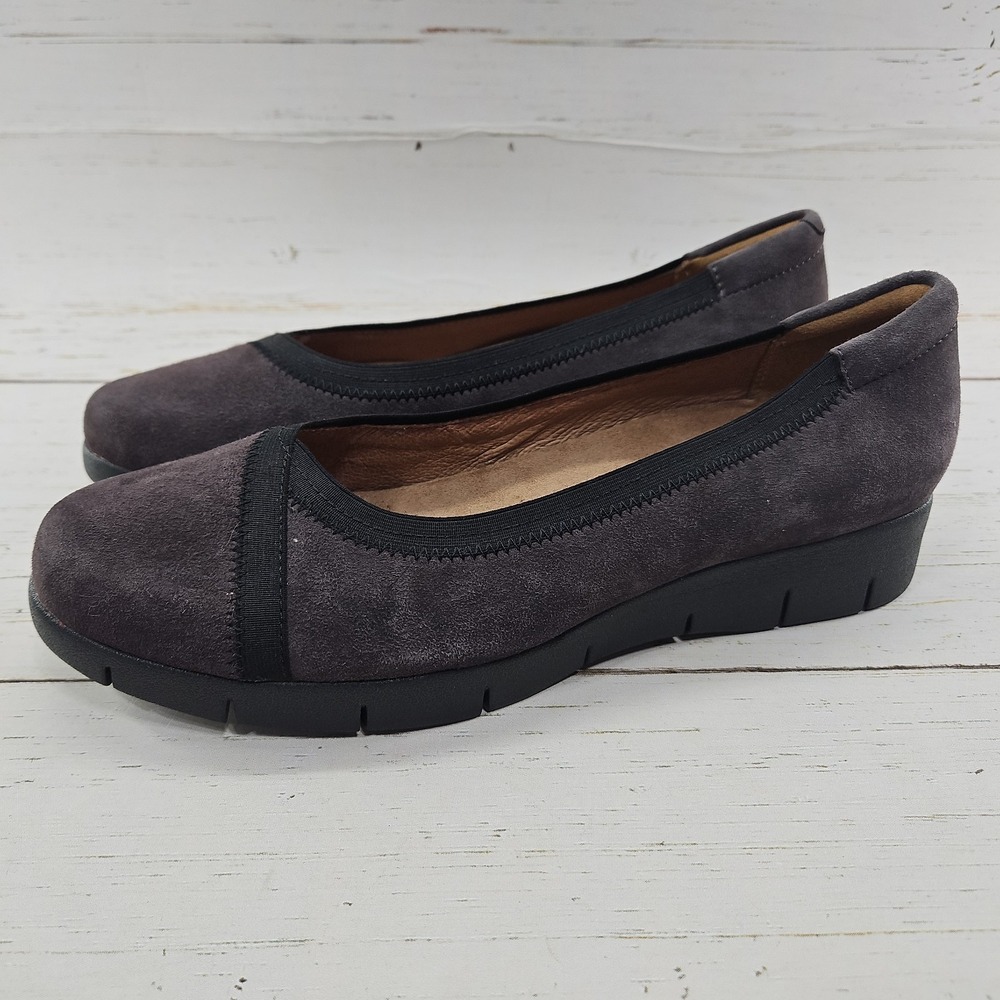 Clarks Artisan Daelyn Hill Size 10W Purple Gray Suede‎ Slip On Wedge Shoes